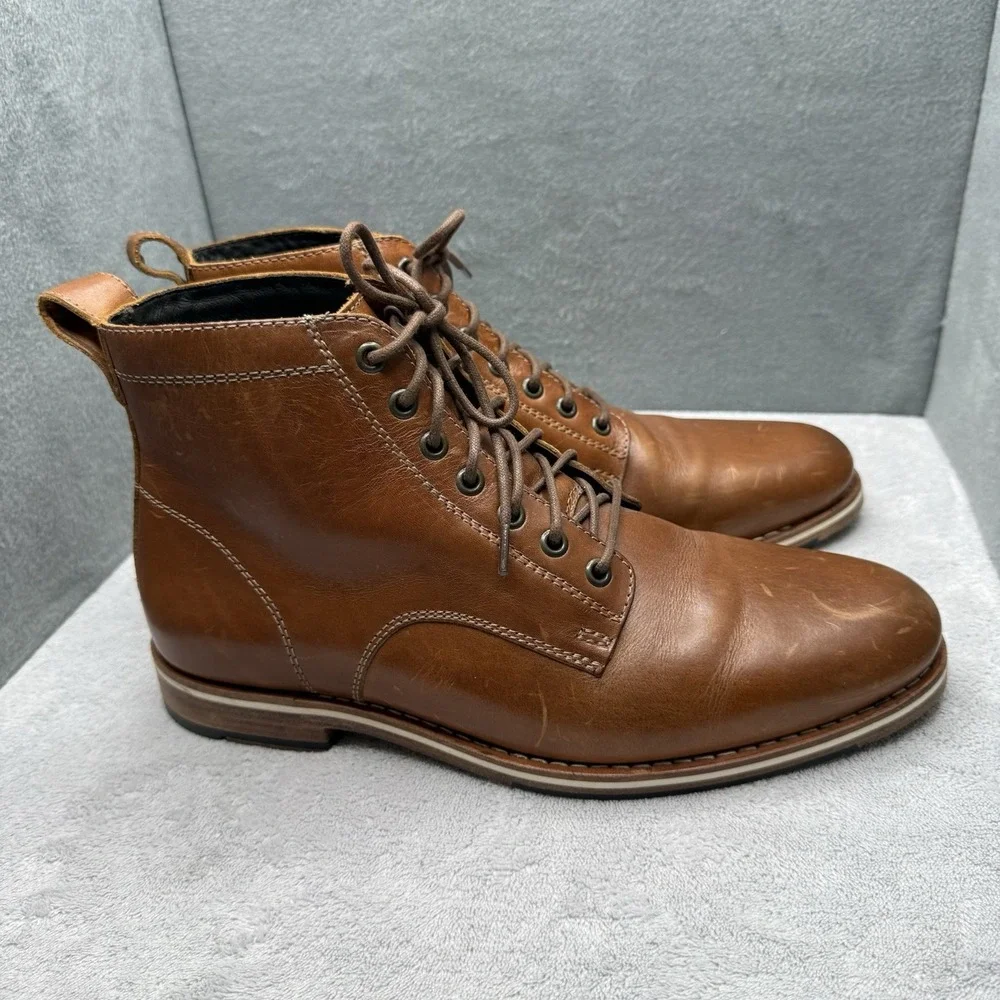 HELM Zind Mens 9.5 EE Teak Brown Leather Lace Up Boots Made in Brazil M20418